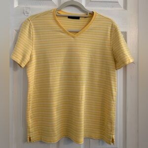 Karen Scott Yellow and White Striped V-Neck Short Sleeve Tee. Size medium $8